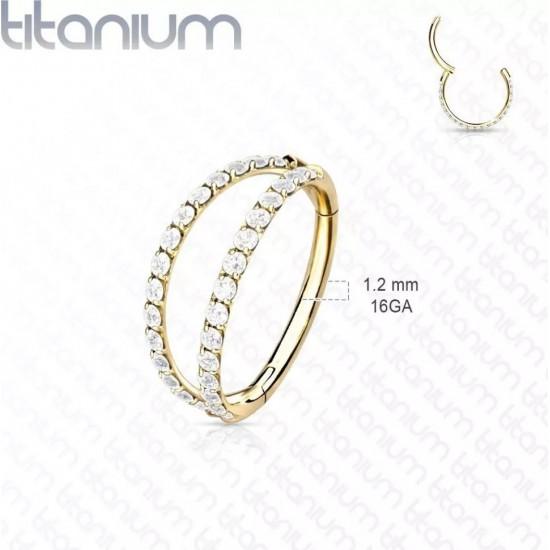 Double clicker ring made of titanium with cubic zirconia PiercedFish RHT73, piercing earring for cartilage of the ear, tragus and helix, eyebrows, lips, nose, navel - Hand Piercing