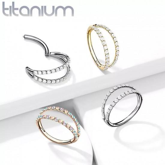 Double clicker ring made of titanium with cubic zirconia PiercedFish RHT73, piercing earring for cartilage of the ear, tragus and helix, eyebrows, lips, nose, navel - Hand Piercing