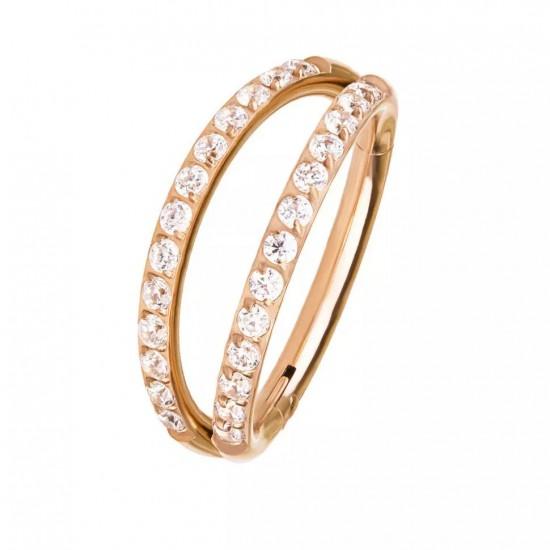 Double clicker ring made of titanium with cubic zirconia PiercedFish RHT73, piercing earring for cartilage of the ear, tragus and helix, eyebrows, lips, nose, navel - Hand Piercing