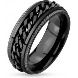Black anti-stress ring made of steel with a rotating chain R-M4397, spinner with a rotating middle