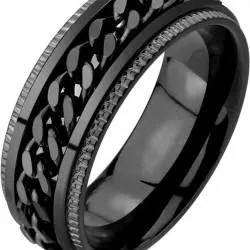 Black anti-stress ring made of steel with a rotating chain R-M4397, spinner with a rotating middle (1 pc)