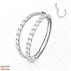 Double clicker ring made of titanium with cubic zirconia PiercedFish RHT73, piercing earring for cartilage of the ear, tragus and helix, eyebrows, lips, nose, navel