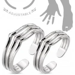 Pair of dimensionless open toe/knuckle rings Spikes R-A023 with three lines (pair)