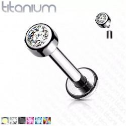 Labret earring made of titanium for lip piercing, ear cartilage PiercedFish TIL18 with cubic zirconia (8 mm)