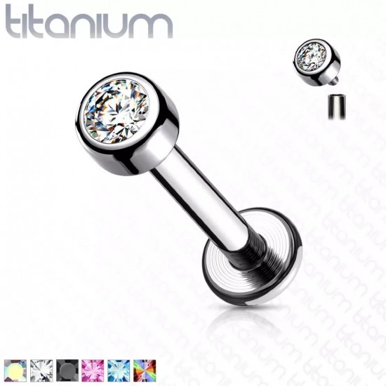 Labret earring made of titanium for lip piercing, ear cartilage PiercedFish TIL18 with cubic zirconia (8 mm) (1 pc)