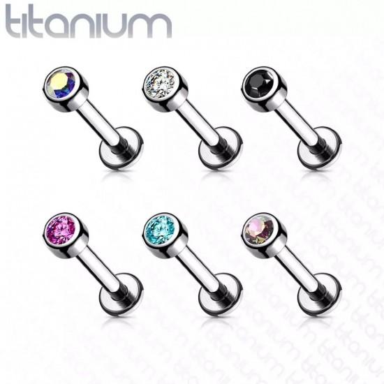 Labret earring made of titanium for lip piercing, ear cartilage PiercedFish TIL18 with cubic zirconia (8 mm) (1 pc)