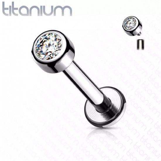 Labret earring made of titanium for lip piercing, ear cartilage PiercedFish TIL18 with cubic zirconia (8 mm) (1 pc)