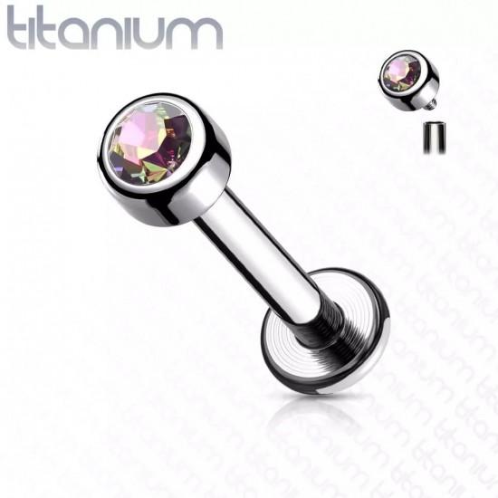Labret earring made of titanium for lip piercing, ear cartilage PiercedFish TIL18 with cubic zirconia (8 mm) (1 pc)
