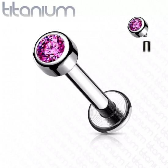Labret earring made of titanium for lip piercing, ear cartilage PiercedFish TIL18 with cubic zirconia (8 mm) (1 pc)