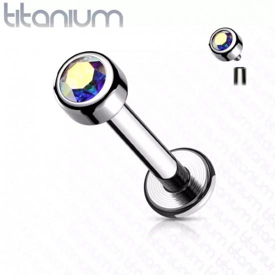 Labret earring made of titanium for lip piercing, ear cartilage PiercedFish TIL18 with cubic zirconia (8 mm) (1 pc)