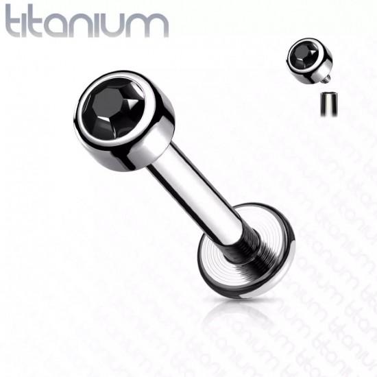 Labret earring made of titanium for lip piercing, ear cartilage PiercedFish TIL18 with cubic zirconia (8 mm) (1 pc)