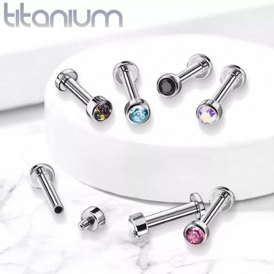 Labret earring made of titanium for lip piercing, ear cartilage PiercedFish TIL18 with cubic zirconia (8 mm) (1 pc)
