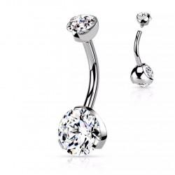 Banana earring for navel piercing made of steel PiercedFish NS052 with colored cubic zirconia