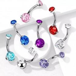 Banana earring for navel piercing made of steel PiercedFish NS052 with colored cubic zirconia