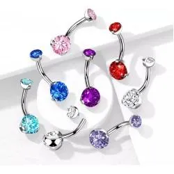 Banana earring for navel piercing made of steel PiercedFish NS052 with colored cubic zirconia (1 pc)