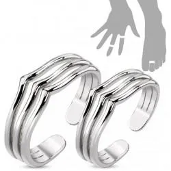 Pair of dimensionless open toe/knuckle rings Spikes R-A023 with three lines (pair)