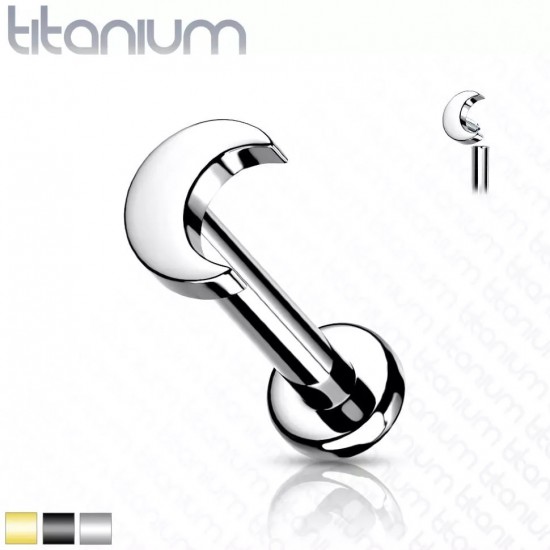 Titanium Labret Earring with Crescent Moon PiercedFish TIL12 for Helix Tragus Lip Piercing (1 pc)