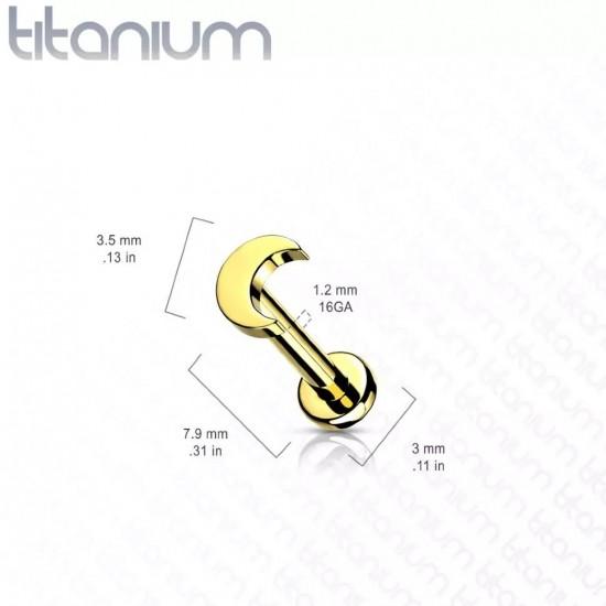 Titanium Labret Earring with Crescent Moon PiercedFish TIL12 for Helix Tragus Lip Piercing (1 pc)