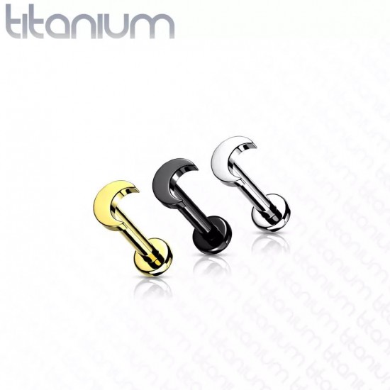 Titanium Labret Earring with Crescent Moon PiercedFish TIL12 for Helix Tragus Lip Piercing (1 pc)