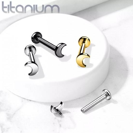 Titanium Labret Earring with Crescent Moon PiercedFish TIL12 for Helix Tragus Lip Piercing (1 pc)