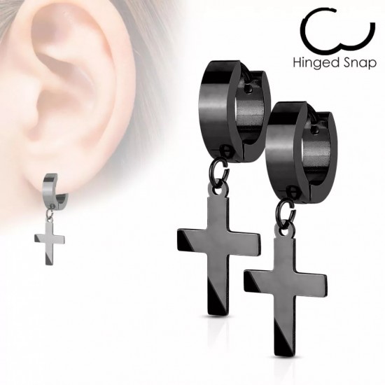 Spikes SE2079 steel hoop earrings with crosses (pair)