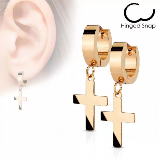 Spikes SE2079 steel hoop earrings with crosses (pair)