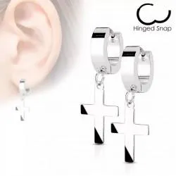 Spikes SE2079 steel hoop earrings with crosses (pair)