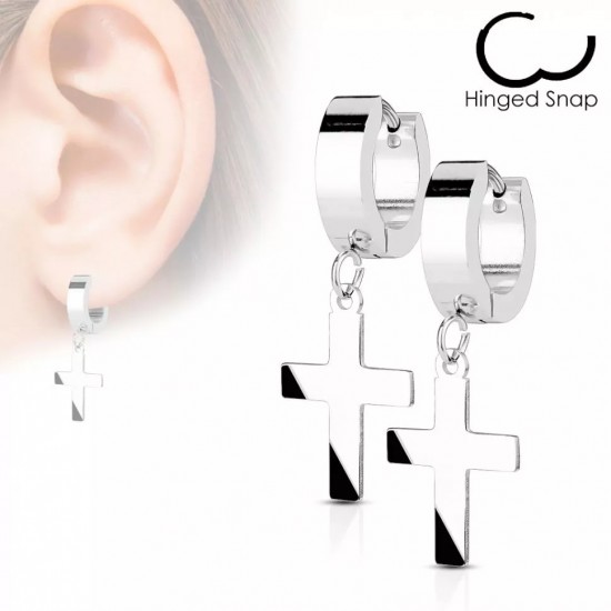 Spikes SE2079 steel hoop earrings with crosses (pair)