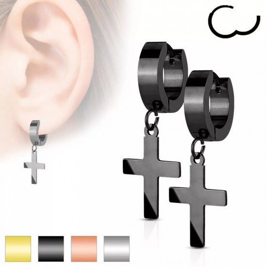 Spikes SE2079 steel hoop earrings with crosses (pair)